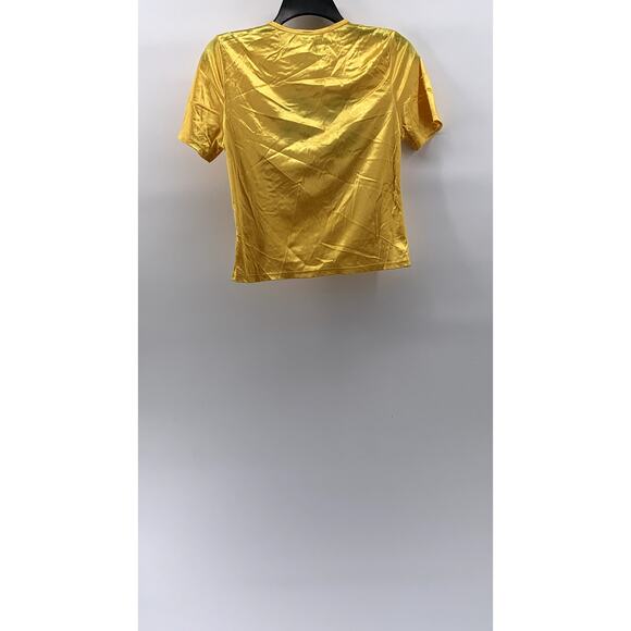 COOLWEAR USA Women's Yellow-Black Shiny Crewneck Short Sleeve Cropped Top SZ L - Picture 2 of 9